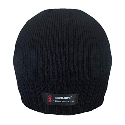 RockJock Boys R40 Thermal Insulation Warm Winter Beanie Hat with Fleece Lining for School, Sports, Walking Black