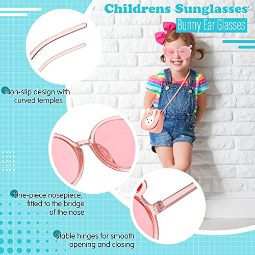 Photect Cute Rabbit Girls' Handbags and Shoulder Bags PU Leather Crossbody Bag with Adjustable Strap, Animal Ears Kids Sunglasses Bunny Pink Cartoon Sunglasses for Preschool Children Toddlers, Pink
