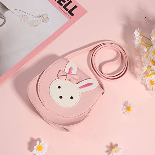 GOTH Perhk Girls Shoulder Bag Crossbody Bag Cute Bunny Rabbit PU Leather Handbag Cartoon Animal Mini Bag for Preschool Kids Toddlers Baby Girls(Pink)