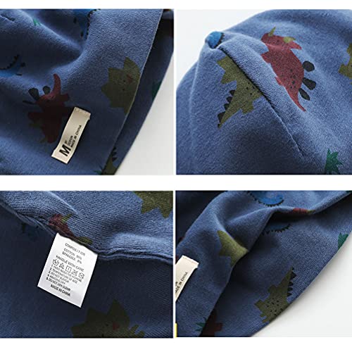 FUYAO Baby Kids Cotton Hat and Tube Scarf Set Children Toddler Spring Autumn Winter Warm Beanie Cap Scarves for Boys and Girls (Dinosaur Navy Blue, 3-6 Years)