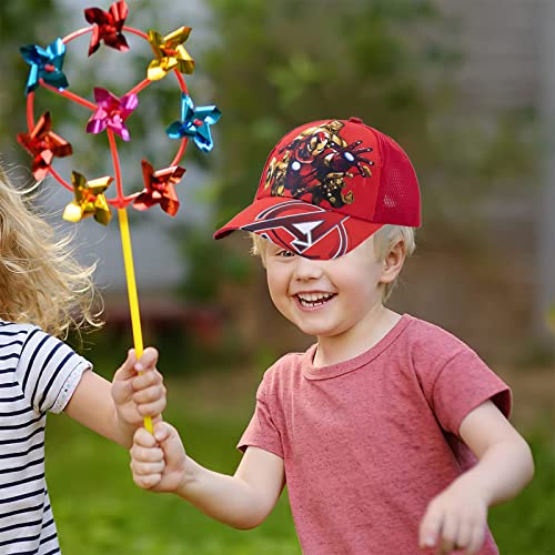 Tomicy Children's Summer Baseball Caps 2pcs Kids Cartoon Peaked Cap Cartoon Design One Size Baseball Cap for Boys Girls Adjustable Kids Trucker Hats with Velcro Fastening(Red/Blue)