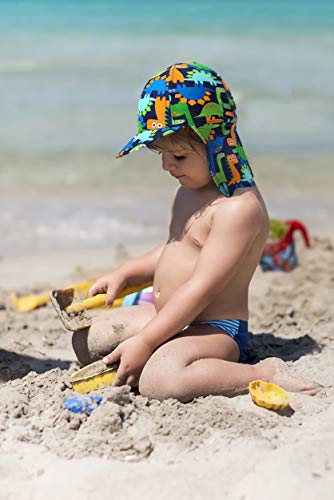 Gifts Treat Kids Legionnaires Hat, UPF 50+ Sun Protection Swim Cap Flap Hat in Dinosaur Pattern for Kids, Quick Drying Boys Sun Hat with Neck Protection for Beach Seaside Pool, Dinosaur, 2-4 Years