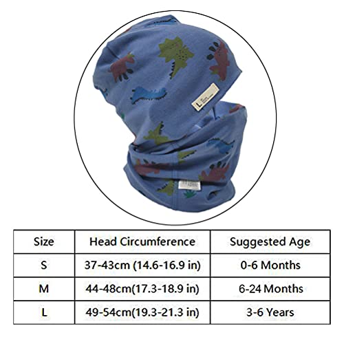 FUYAO Baby Kids Cotton Hat and Tube Scarf Set Children Toddler Spring Autumn Winter Warm Beanie Cap Scarves for Boys and Girls (Dinosaur Navy Blue, 3-6 Years)