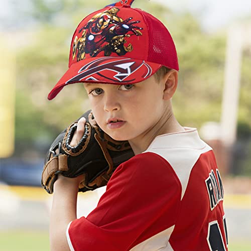 Tomicy Children's Summer Baseball Caps 2pcs Kids Cartoon Peaked Cap Cartoon Design One Size Baseball Cap for Boys Girls Adjustable Kids Trucker Hats with Velcro Fastening(Red/Blue)