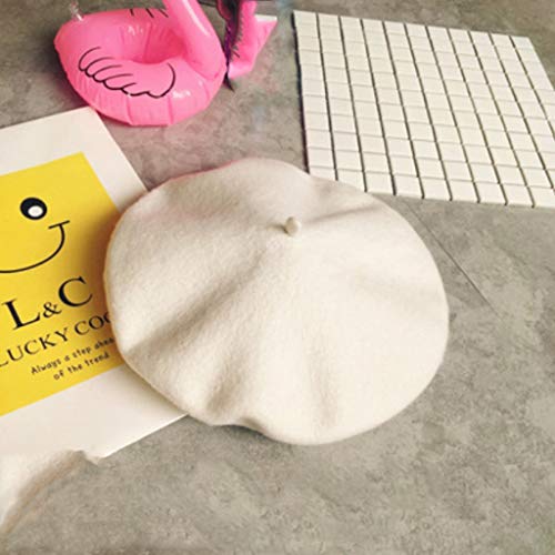 Promotion Sale Clearance Children Girls Stretch Beret Hat Retro Wool Pure Color Head Scarf Wrap Hat Cap Winter Baby Hats for Kids 0-8 Years White