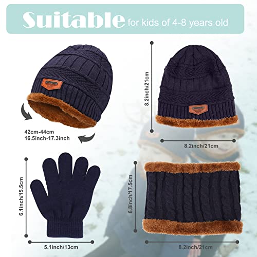 Makone Boys Hat Scarf and Gloves Set, Kids Winter Hat Scarf Gloves Set,For Girls Boys Warm Knitted Beanie Hats Snood Scarf and Gloves For Children