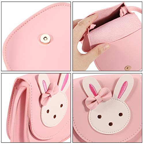 GOTH Perhk Girls Shoulder Bag Crossbody Bag Cute Bunny Rabbit PU Leather Handbag Cartoon Animal Mini Bag for Preschool Kids Toddlers Baby Girls(Pink)