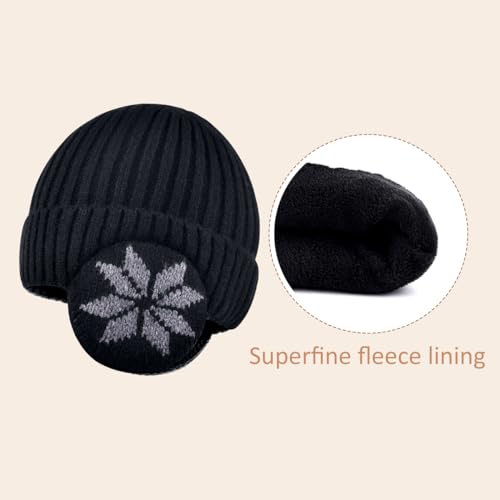 LCZTN FASHION Kids Unisex Beanie Winter 3-12 Year Hat for Warm Fleece Lined with Ear Flaps for Cute Boys and Girls (Acrylic, Black)