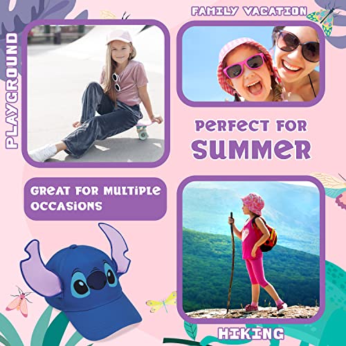 Disney Stitch Baseball Cap Girls Summer Holiday Essentials One Size Adjustable Strap Childrens Sun Hat Lightweight Breathable 3D Cap for Girls Stitch Gifts for Girls (Blue)