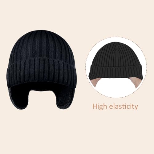 LCZTN FASHION Kids Unisex Beanie Winter 3-12 Year Hat for Warm Fleece Lined with Ear Flaps for Cute Boys and Girls (Acrylic, Black)