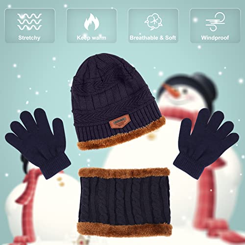Makone Boys Hat Scarf and Gloves Set, Kids Winter Hat Scarf Gloves Set,For Girls Boys Warm Knitted Beanie Hats Snood Scarf and Gloves For Children