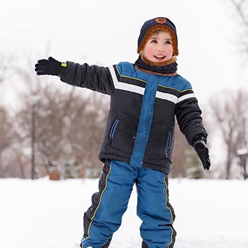 Makone Boys Hat Scarf and Gloves Set, Kids Winter Hat Scarf Gloves Set,For Girls Boys Warm Knitted Beanie Hats Snood Scarf and Gloves For Children