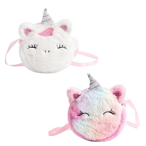 AWAVM 2 Plush Shoulder Bags, Cross-Body Girls' Plush Shoulder Bag, Kids Handbag,Cute Shoulder Bag Handbag, Zero Girls Purse, Plush Bag Lovely Princess Gift