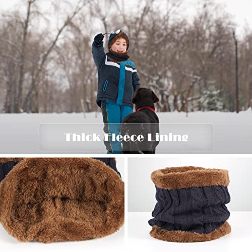 Makone Boys Hat Scarf and Gloves Set, Kids Winter Hat Scarf Gloves Set,For Girls Boys Warm Knitted Beanie Hats Snood Scarf and Gloves For Children
