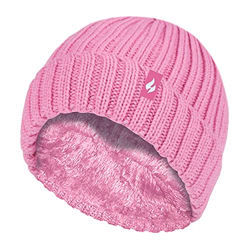 HEAT HOLDERS - Girls Thick Chunky Ribbed Beanie Hat for Winter (7-10 Years, Chateau Rose)