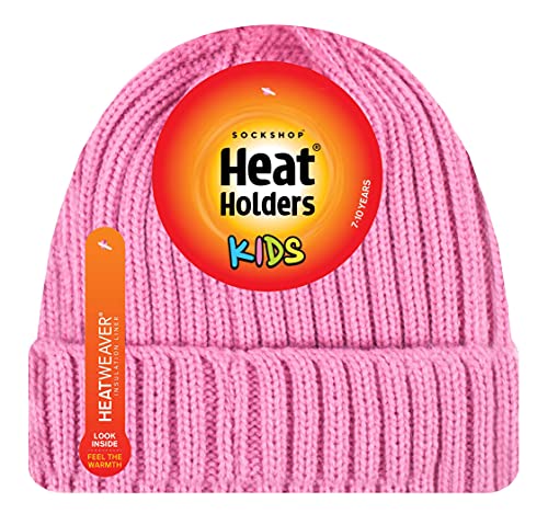 HEAT HOLDERS - Girls Thick Chunky Ribbed Beanie Hat for Winter (7-10 Years, Chateau Rose)