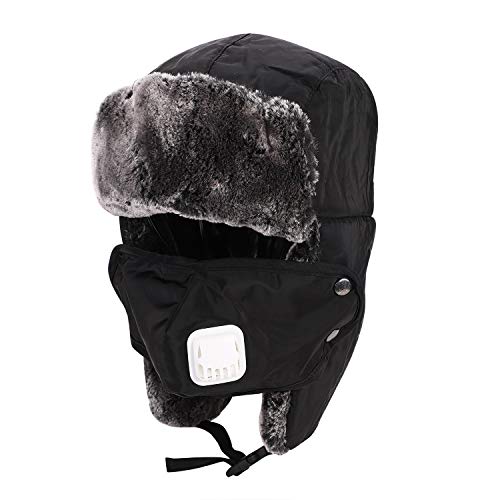 Qchomee Kids Teens Winter Bomber Russian Hat with Ear Flaps Mask Faux Fur Trapper Warm Trooper Neck Face Protector Waterproof Hat Cap for Boy Girl Skating Skiing Outdoor Activities Aged 8-15Y