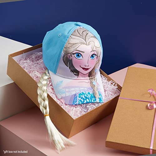 Disney Baseball Cap for Girls Removable Plait Summer Accessories Adjustable Strap The Little Mermaid Frozen Accessories Childrens Sun Hat 3D Cap for Girls Frozen Gifts (Blue Frozen)
