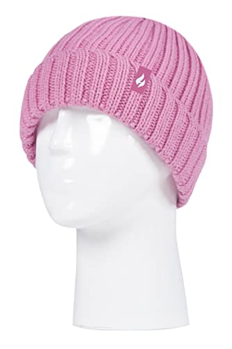 HEAT HOLDERS - Girls Thick Chunky Ribbed Beanie Hat for Winter (7-10 Years, Chateau Rose)