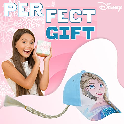 Disney Baseball Cap for Girls Removable Plait Summer Accessories Adjustable Strap The Little Mermaid Frozen Accessories Childrens Sun Hat 3D Cap for Girls Frozen Gifts (Blue Frozen)