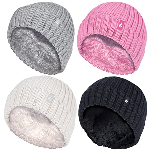 HEAT HOLDERS - Girls Thick Chunky Ribbed Beanie Hat for Winter (7-10 Years, Chateau Rose)
