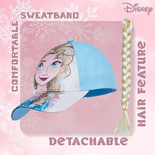 Disney Baseball Cap for Girls Removable Plait Summer Accessories Adjustable Strap The Little Mermaid Frozen Accessories Childrens Sun Hat 3D Cap for Girls Frozen Gifts (Blue Frozen)