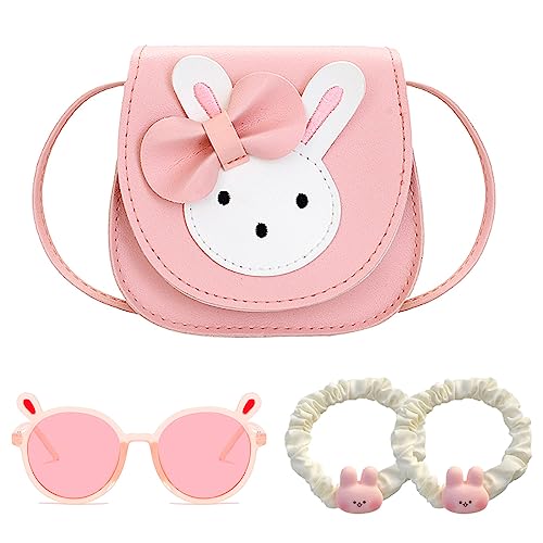 Little Girls Handbag Set, Cute Rabbit Girls' Shoulder Bags with Adjustable Strap, Cartoon Bunny Children's Hair Rope and Kids Sunglasses with Rabbit Ears, Crossbody Bags for Girls Birthday Presents