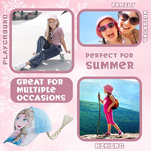 Disney Baseball Cap for Girls Removable Plait Summer Accessories Adjustable Strap The Little Mermaid Frozen Accessories Childrens Sun Hat 3D Cap for Girls Frozen Gifts (Blue Frozen)