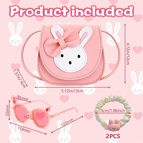 Little Girls Handbag Set, Cute Rabbit Girls' Shoulder Bags with Adjustable Strap, Cartoon Bunny Children's Hair Rope and Kids Sunglasses with Rabbit Ears, Crossbody Bags for Girls Birthday Presents