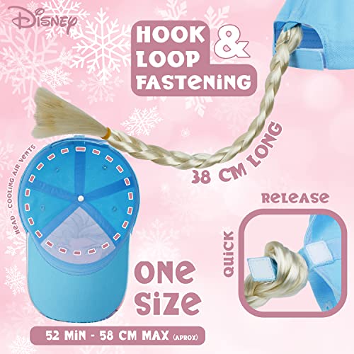 Disney Baseball Cap for Girls Removable Plait Summer Accessories Adjustable Strap The Little Mermaid Frozen Accessories Childrens Sun Hat 3D Cap for Girls Frozen Gifts (Blue Frozen)