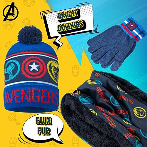 Marvel Beanie Hat Scarf and Gloves Set Kids - Avengers 2 or 3 Piece Winter Set - Spiderman Gifts for Boys (Blue Avengers)