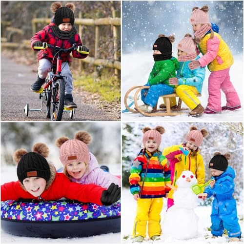 flintronic 3PCS Kids Winter Beanie Hat Scarf Gloves Set, 3 In 1 Knit Warm Toddler Winter Cap Gloves Neck Warmer, Winter Thick Warm Accessories Sets for Boys Girls of 1-5 Years, Pink