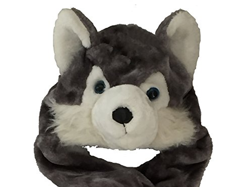 Kids Boys/Girls Childrens Animal Faux Fur Head Trapper Hat Hood Scarf Snood Gloves See Listing For Options One Size (Wolf/Husky.)