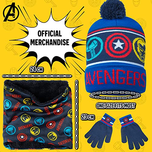 Marvel Beanie Hat Scarf and Gloves Set Kids - Avengers 2 or 3 Piece Winter Set - Spiderman Gifts for Boys (Blue Avengers)