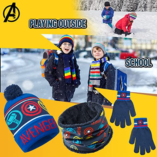 Marvel Beanie Hat Scarf and Gloves Set Kids - Avengers 2 or 3 Piece Winter Set - Spiderman Gifts for Boys (Blue Avengers)