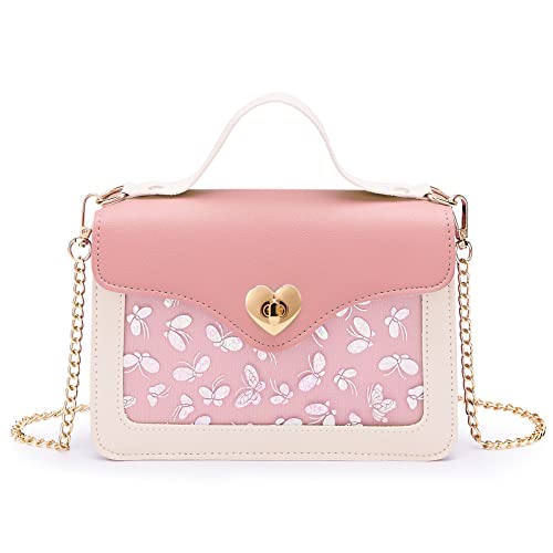KALIDI Little Girls Handbags Heart Shaped Lock Girls Purse Mini Crossbody Bags Chain Kids Handbag Shoulder Bag for Girls Children Toddler Teens,pink