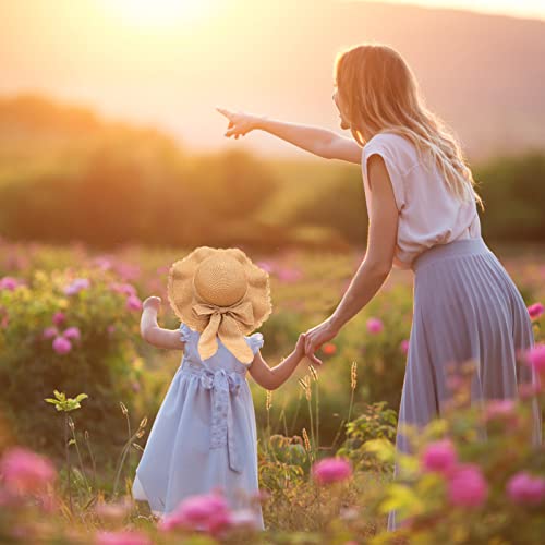 Kunyeah Kids Girl Summer Straw Hat Foldable Wide Brim Cap Sun Visor Hats Sun Protection Beach Hats Bowknot Floppy Cap (Khaki)