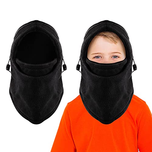 BBTO Winter Kids Balaclava Snood Warm Face Cover Thermal Fleece Neck Warmer Balaclava Hat for Children Cycling Sports(Black, 1 Pcs)