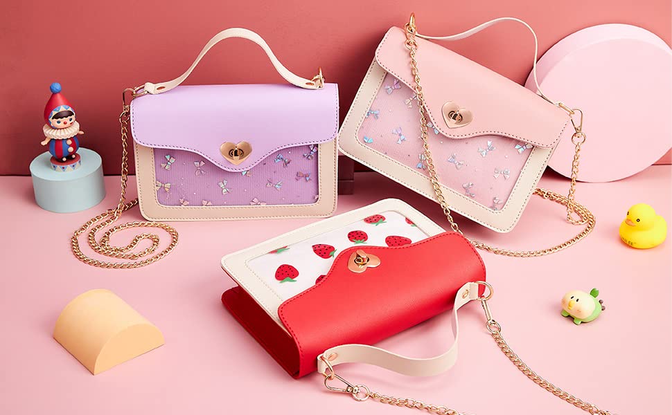 KALIDI Little Girls Handbags Heart Shaped Lock Girls Purse Mini Crossbody Bags Chain Kids Handbag Shoulder Bag for Girls Children Toddler Teens,pink