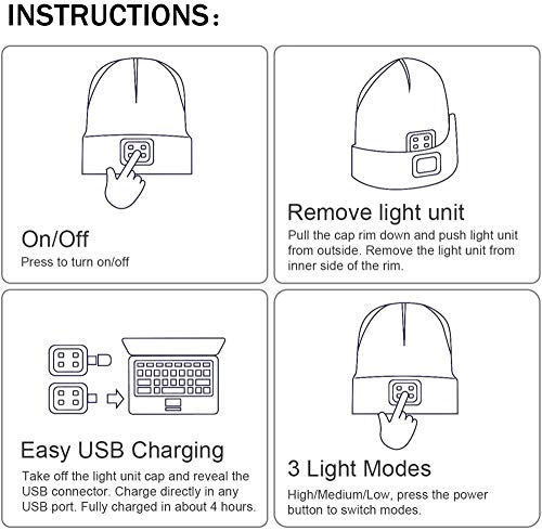 ATNKE Kids LED Lighted Beanie Cap, USB Rechargeable 4 LED Headlamp Waterproof Winter Warmer Knit Night Hats with Light for Boys Girls/Rose Red