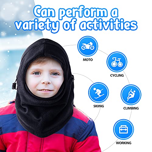 BBTO Winter Kids Balaclava Snood Warm Face Cover Thermal Fleece Neck Warmer Balaclava Hat for Children Cycling Sports(Black, 1 Pcs)