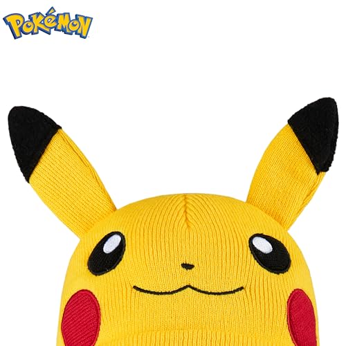 Pokemon Beanie Hat for Kids - Warm Cosy Knitted Winter Hats for Kids Pikachu One Size - Anime Gifts for Kids Yellow