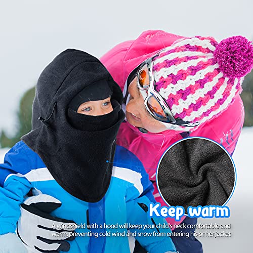 BBTO Winter Kids Balaclava Snood Warm Face Cover Thermal Fleece Neck Warmer Balaclava Hat for Children Cycling Sports(Black, 1 Pcs)