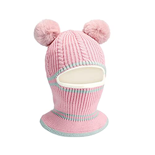 Uniyoung Baby Girls Boys Winter Warm Hat Kids Children Knit Double Pom Pom Beanie Hat Earflap with Fleece Lining Skiing Snowboard Cap (Pink)