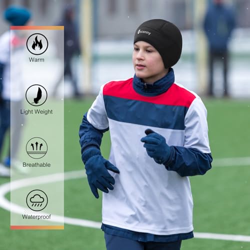 Oscenny Cycling Cap Under Helmet,Skull Cap,Help Hearing Design,Stretch Soft Wind-Proof Water-Proof for Outdoor Sports ski,Football,Running for Young Boys Gilrs Children Winter (Black-Kids(10-15Y))