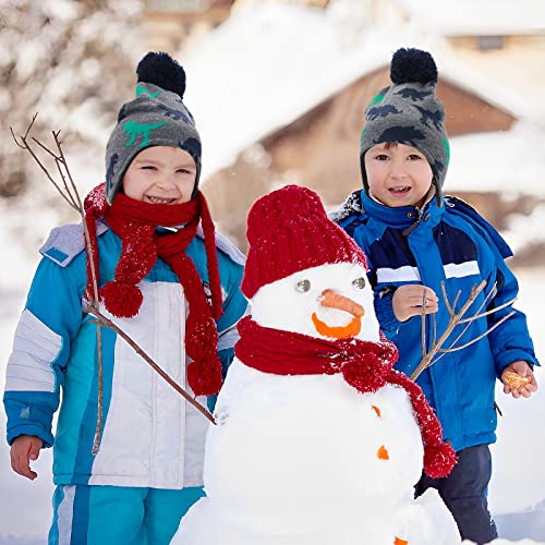 WLLHYF Boys Winter Hat Earflap Knitted Beanie for Kids Toddler Baby Hat Fleece Lining Dinosaur Cap with Pompom Warm Cute Children Cap for Boys Girls Gray