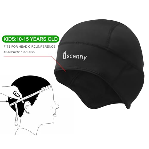 Oscenny Cycling Cap Under Helmet,Skull Cap,Help Hearing Design,Stretch Soft Wind-Proof Water-Proof for Outdoor Sports ski,Football,Running for Young Boys Gilrs Children Winter (Black-Kids(10-15Y))