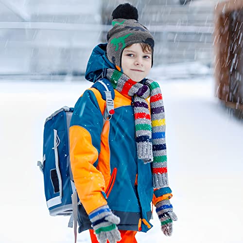 WLLHYF Boys Winter Hat Earflap Knitted Beanie for Kids Toddler Baby Hat Fleece Lining Dinosaur Cap with Pompom Warm Cute Children Cap for Boys Girls Gray
