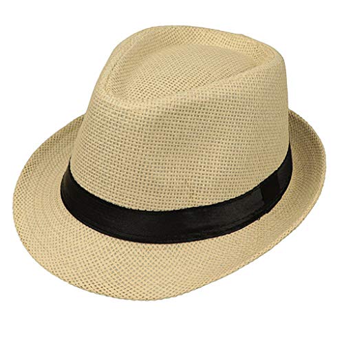 Lyguy Baby Hat, Children Kids Summer Beach Straw Hat Jazz Panama Trilby Fedora Hat Gangster Cap Outdoor Breathable Hats Girls Boys Sunhat D