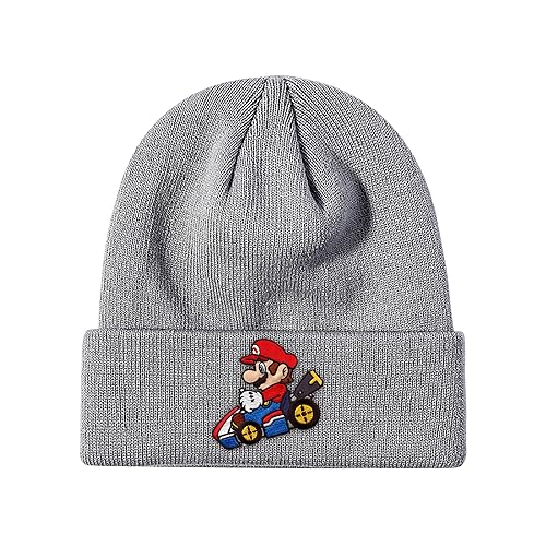 PADIEOE Mario Beanies Hat Knitted Hat for Children Mario Hat Soft Winter Daily Fisherman Beanie Knitted Cap Gifts for Kid Boys Girls (Grey)